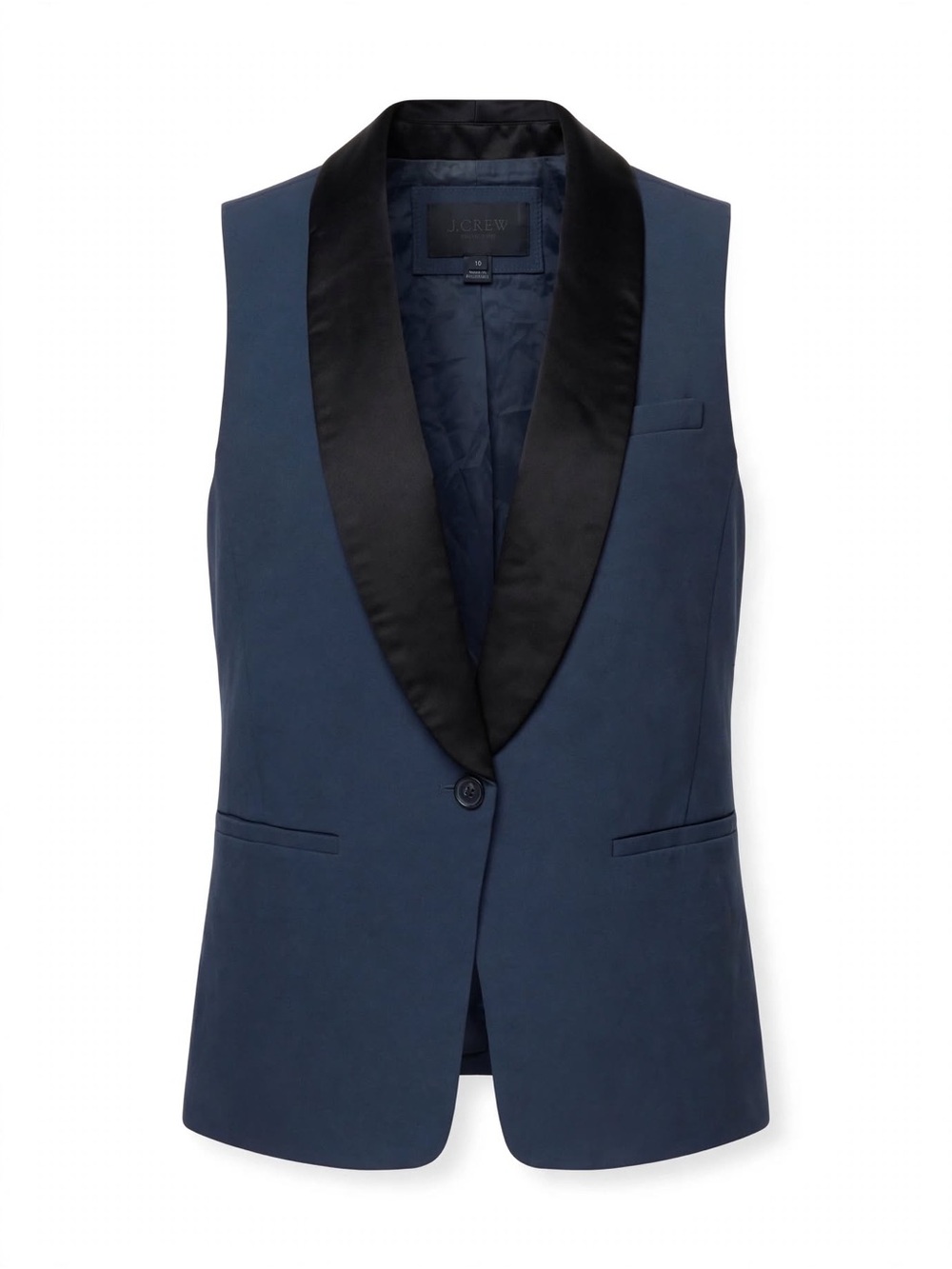J. Crew Navy Vest with Black Satin Shawl Lapel